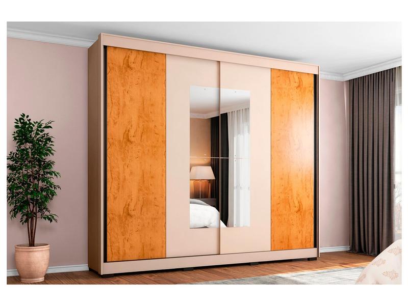 Guarda-roupa Casal com Espelho 4 Gavetas 2 Portas de Correr